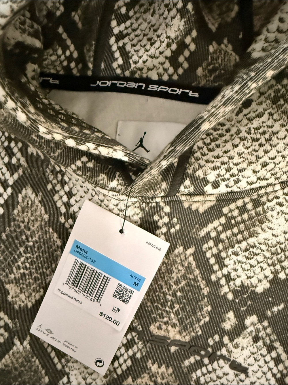 Jordan Sport Olive Green and Cream colored Snakeskin Print Hoodie